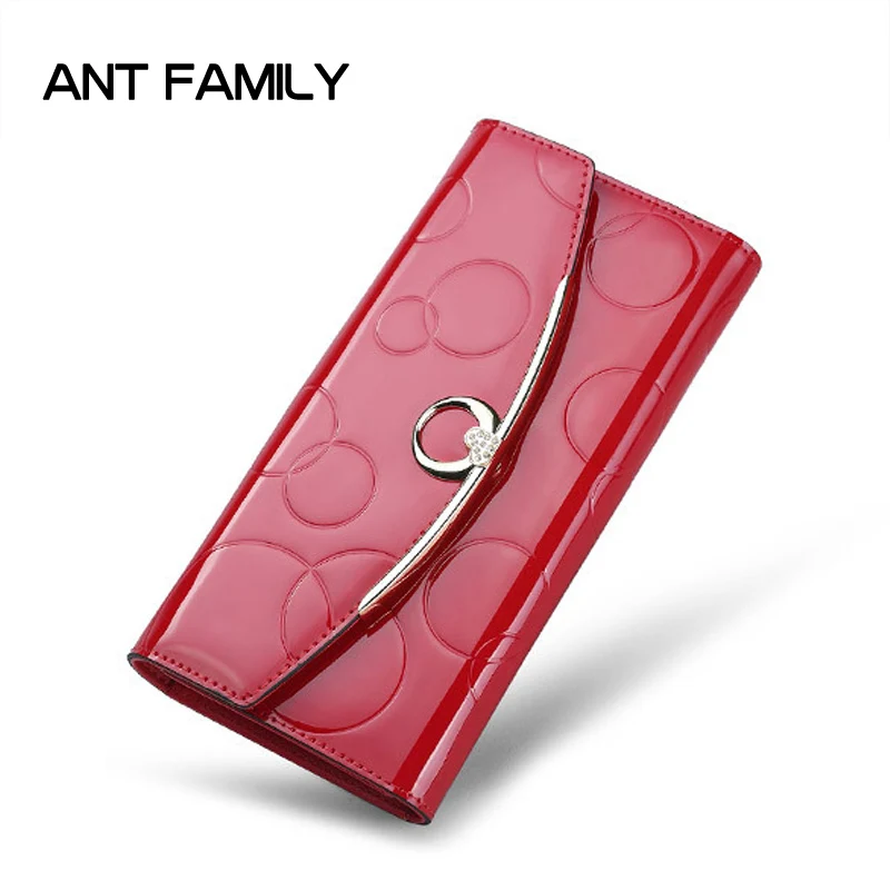 

Diamond Genuine Leather Wallet Women Luxury Designer Patent leather Wallets Female Clutch Ladies 3 Fold Long Hasp Fashion Wallet