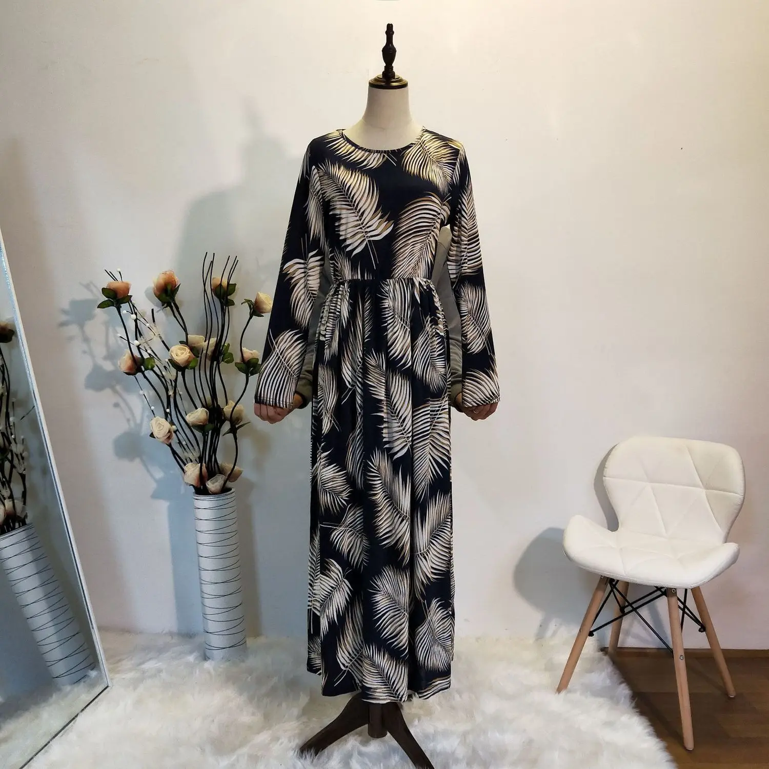 

Elegant Muslim Print Abaya Maxi Dress Cardigan Tunic Long Robe Gowns Kimono Jubah Ramadan Arabic Turkish Thobe Islamic Prayer