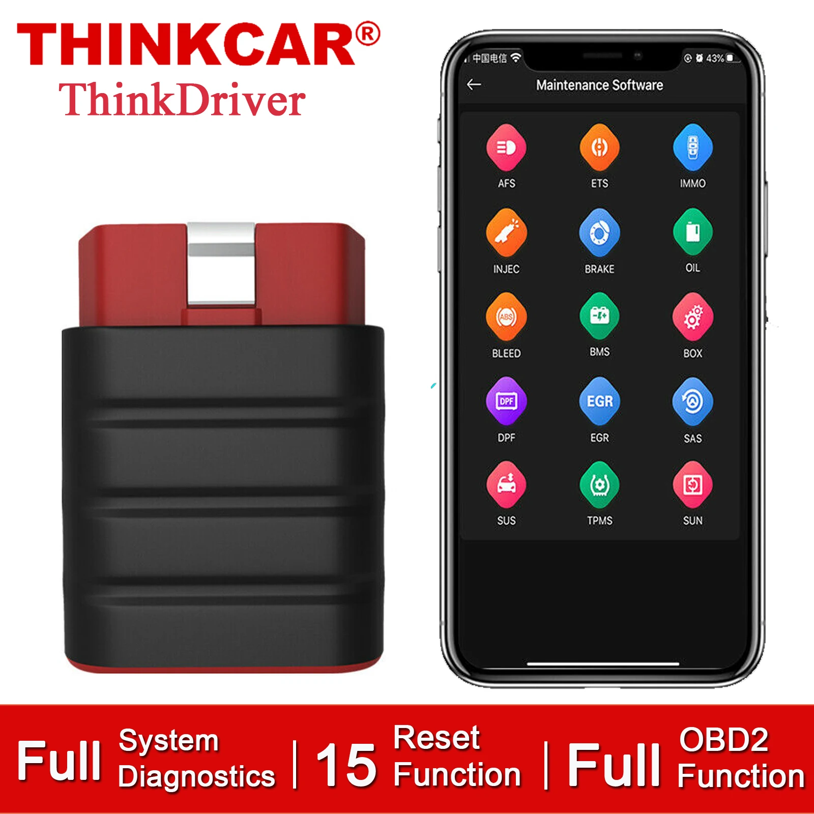 

Сканер Thinkcar OBD2, Bluetooth, 15 функций сброса