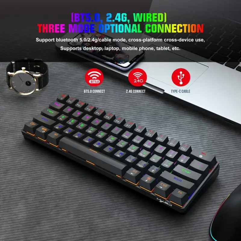 

Newest L800 Mechanical Keyboard Bluetooth /2.4G/Type-C Wired Three-mode RGB Wireless Gaming Keyboard Blue Axis 61 keys Keyboard