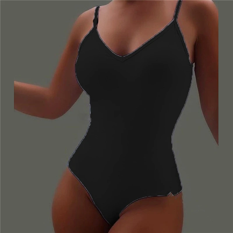 Боди женское эластичное Облегающее пикантный однотонный комбинезон на