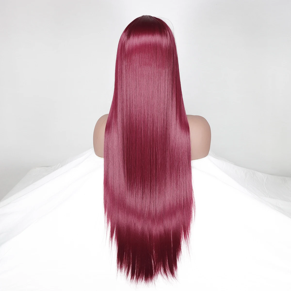 

99J High Temperature Fiber Long Straight Hair Wigs Synthetic 13*4*1Lace Front Wig Wine Red Color For Women medium Part Free ship