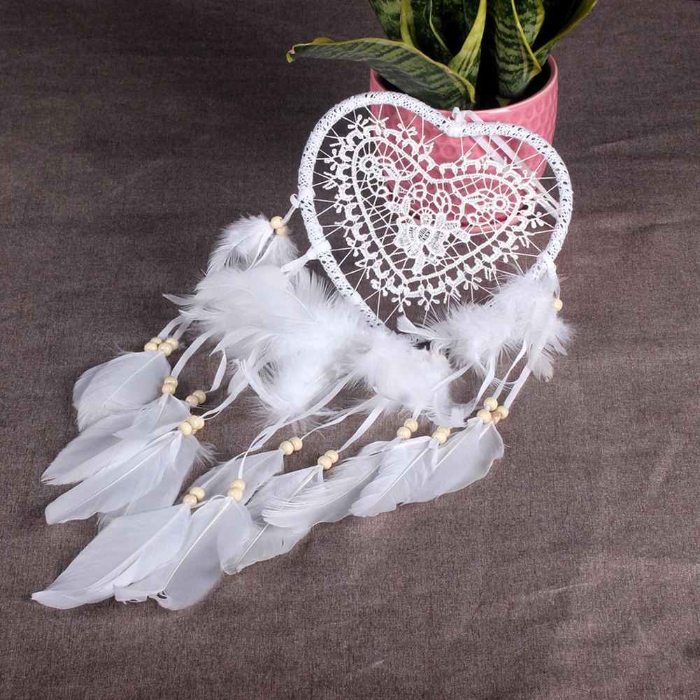 Dreamcatcher Heart Shape Handmade Feather Pendant LED String Light Dream Catcher Braided Wind Chimes Hanging Car Home Decoration | Дом и сад