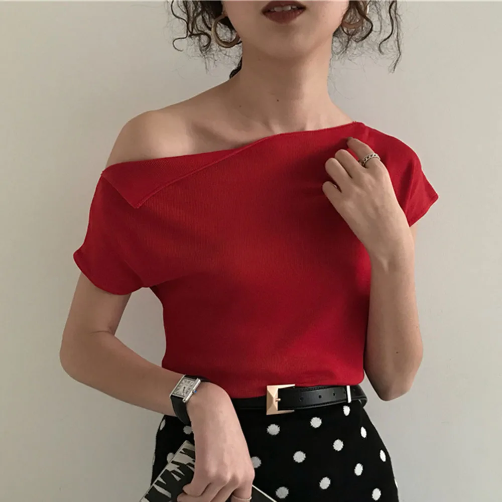 Корейский стиль 2020 белый вязаный Топ женская футболка летняя пикантная желтая