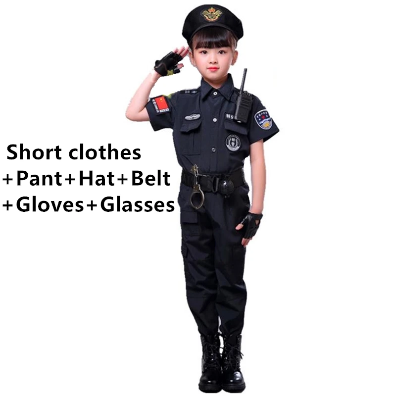 Short set soft hat Специальная одежда для мальчиков, Полицейская униформа, подарок на день рождения для детей, карнавальный костюм на Хэллоуин, детский армейский костюм спецназа - Цвет: Short set soft hat