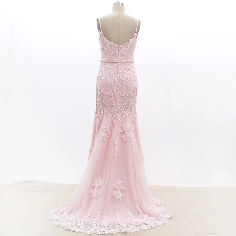 Stock Clean Prom Dress Long Pink Lace Custom Made Bridal Party Dresses 210220-039