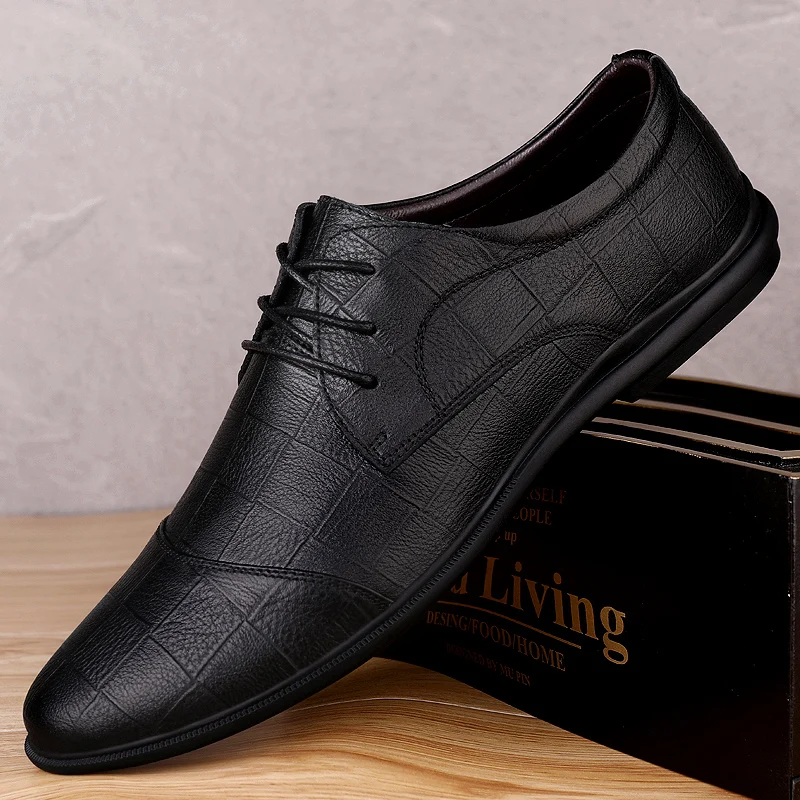 

Men's Dress genuine Leather Shoes Lace-Up Wedding Party Shoes men Business Office Oxfords outdoor Flats Men Fashion shoes