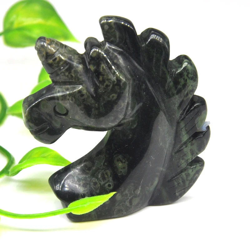 Статуэтка единорога 2 дюйма резная Фигурка натуральной яшмы Kambaba домашний декор