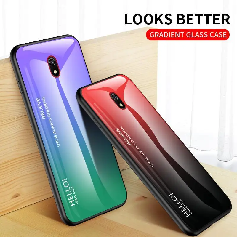 Градиентные чехлы с закаленным стеклом для Xiaomi CC9E A3 Lite Redmi Note 5 6 7 8 Pro 8A 7A K20 Plus