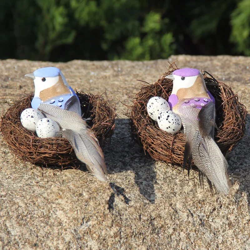 

1 Set Table Decor Party Supplies Garden Props Window Display Big Round Nest Rattan Craft Bird Nest With Artificial Bird And Egg