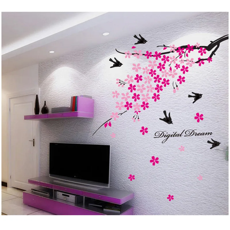 

Plum Blossom Swallow Wall Sticker for Living Room Decoration Sofa/TV Background Decals Mural Art Flower Wallpaper Home Decor