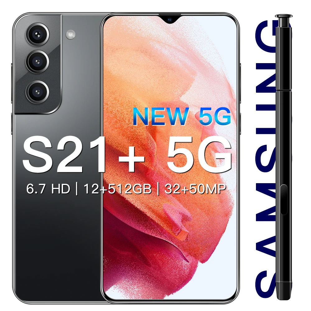 

S21+5G 6.7Inch Smart Phone Global Version Android 11 Qualcomm 888 12+512GB ROM Dual Sim Unlocked MTK6580P Deca Core Mobile Phone