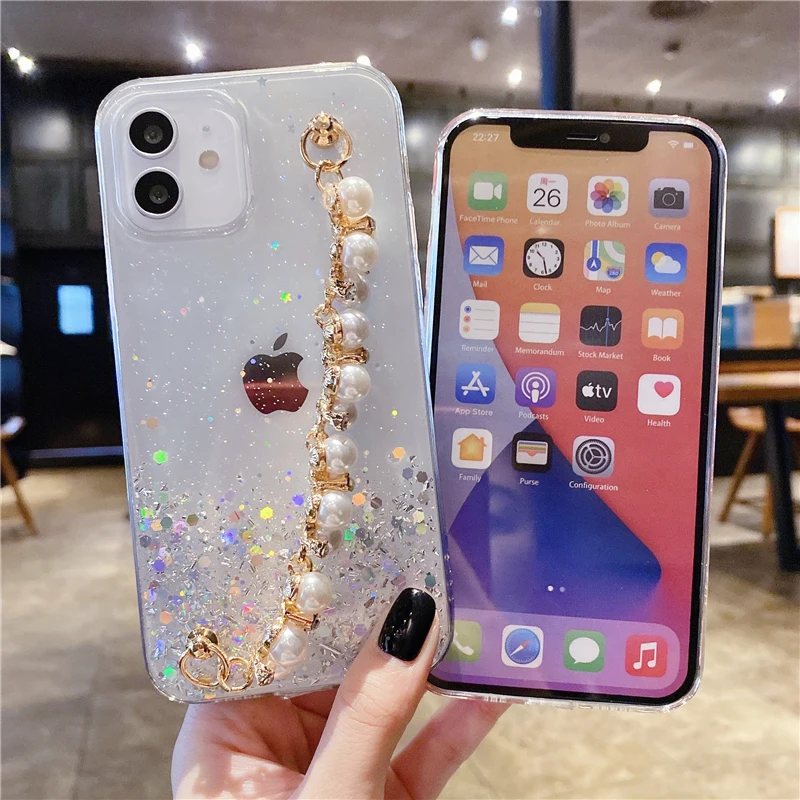 Модный Блестящий жемчужный браслет со стразами чехол для телефона iPhone 14 12 13 Mini 11