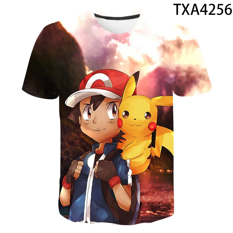 

Japanese Pokemon Pikαchu Children's Print 2021 Cartoon Fashion T-shirt Round Neck Children's Clothing Summer Children's T-shirt