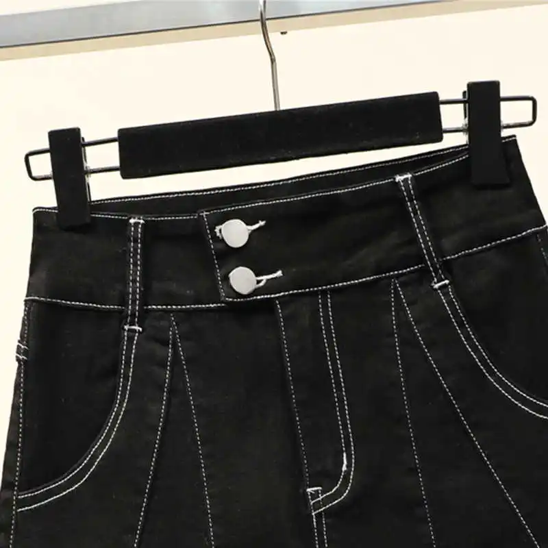 

Embroidery Spliced Ripped Hot Pants Woman Plus Size Patchwork Elastic Wide Leg Shorts With Hole Mujer Stretch Loose Casual Jeans