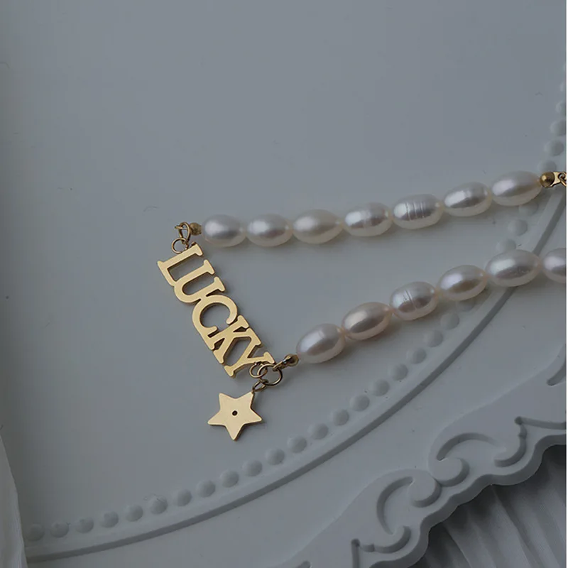 

2021 New Trendy Summer Fashion Star Simple Letter Pearl Short Clavicle Chain Necklace Female Accessories