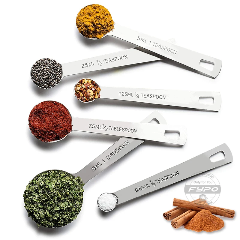Fypo 6 Pieces Set Backing Tools Stainless Steel Measuring Spoons Kitchen Scale Sugar Coffee Measure Cups Scoops | Дом и сад