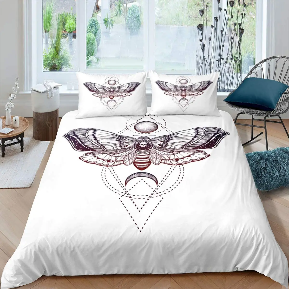 Gothic Skull Death'S Head Moth Bedding Set 3D Printed Comforter Queen King Size Adult Duvet Cover Set Home Textile Bedroom