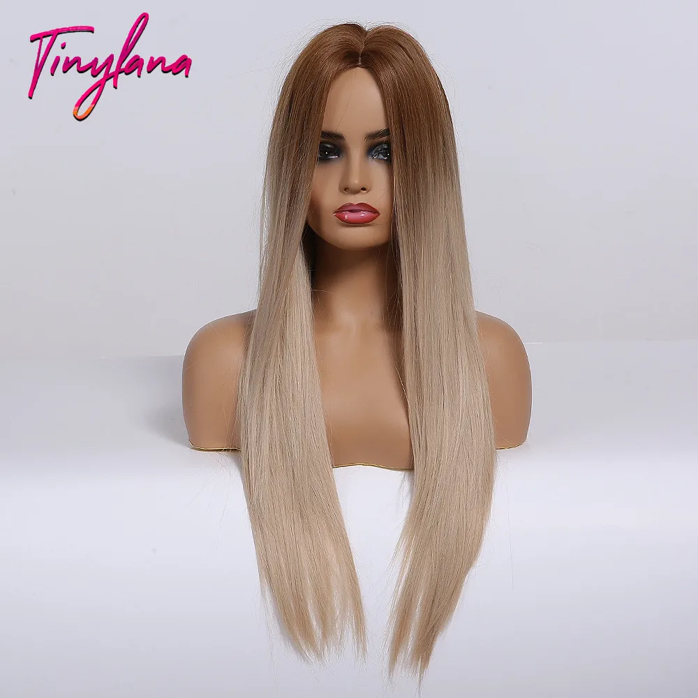 Крошечная Лана Омбре черные коричневые золотые синтетические парики с челкой