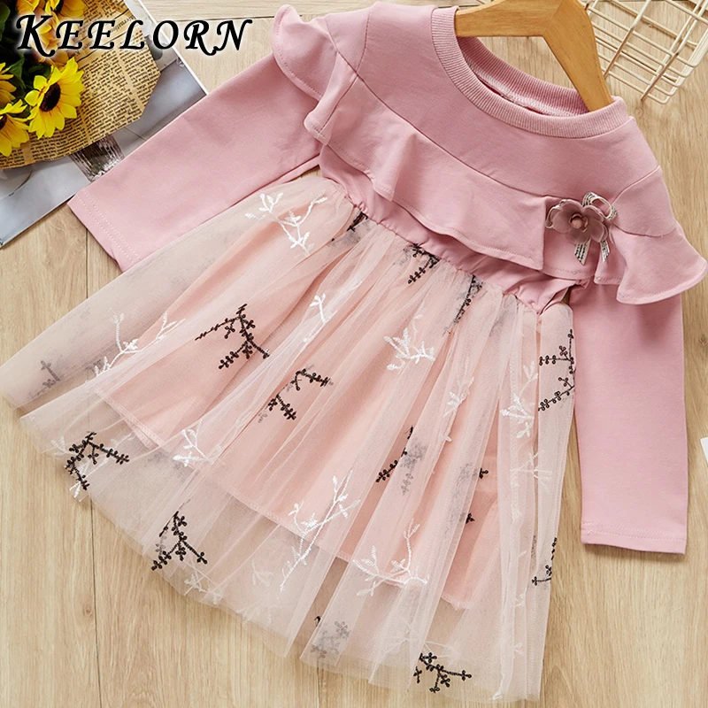 Keelorn Girls Dress 2020 Spring Winter Kids Dresses Long Sleeved Cartoon Swan Lace Appliques Princess 3-7Y girls clothes | Детская