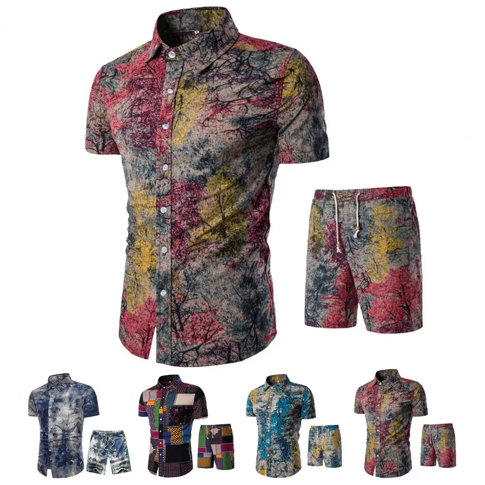 

Lapel Casual Floral Print Shirt Shorts Set Summer Summer Outfit Elastic Band for Daily Life
