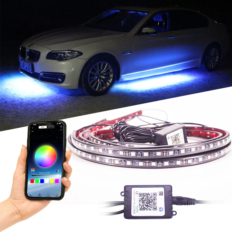 

1SET 4pcs 12V IP65 App Control Flowing Color RGB LED Strip Under Car 90 120 180 Tube Underglow Underbody System Neon Light