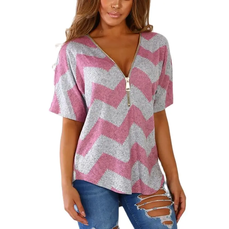 

Batwing Sleeves Women Tshirt Summer 2020 Striped High Street Style Lady Favorite V-neck Loosen Women Tops Tees Cotton Material