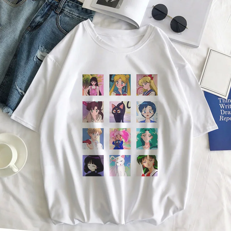 Sailor Moon Cat Футболка женская летняя Kawaii стильная одежда Harajuku футболка Ulzzang Повседневная футболка с коротким рукавом женская футболка