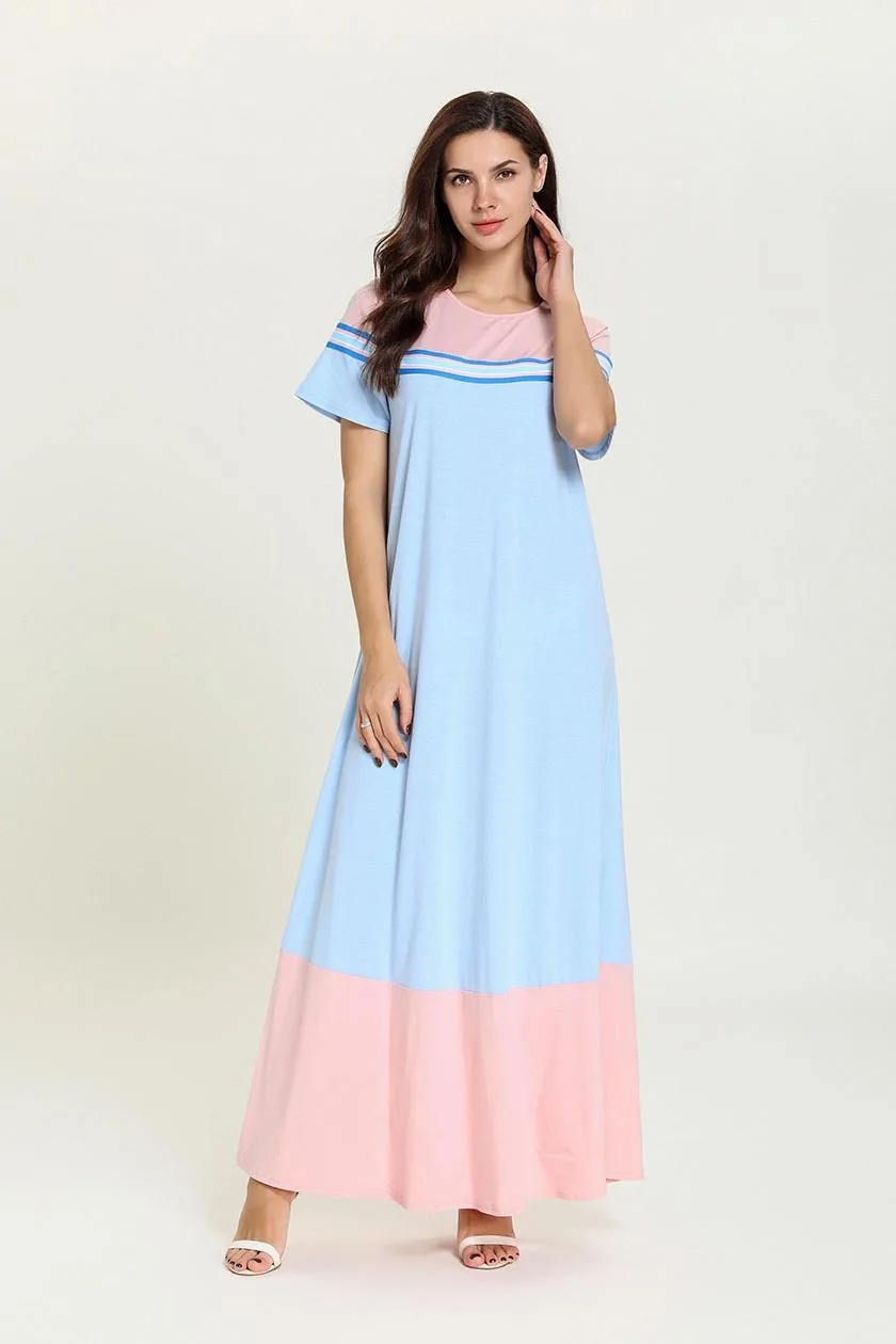 Арабский мусульманский абайя платье для женщин короткий рукав лето Сращивание