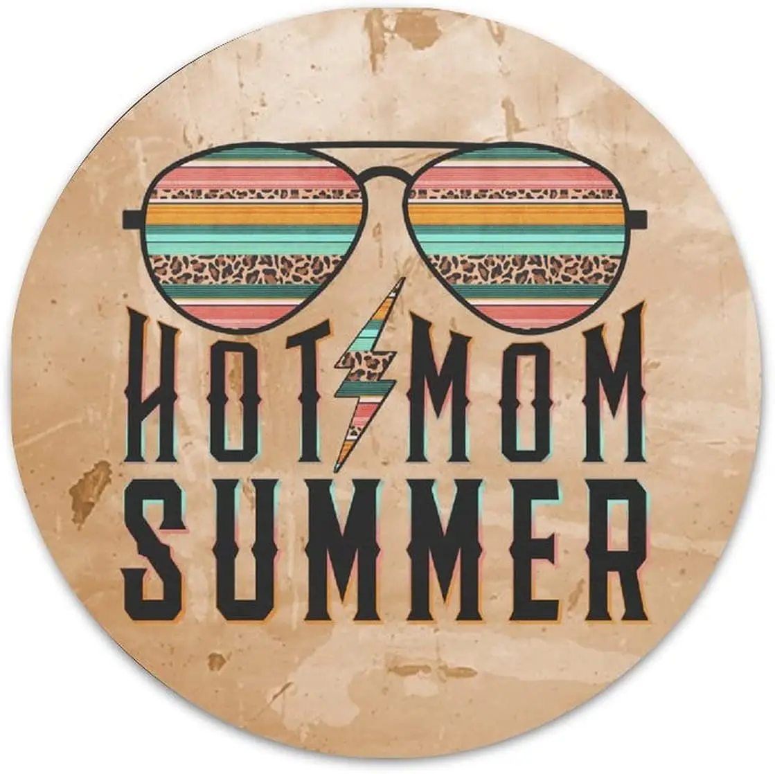 

Metal Round Tin Signs, for Home Kitchen Bar Room Garage Vintage Retro Poster Plaque Hot Mom Summer Vintage, Leopard
