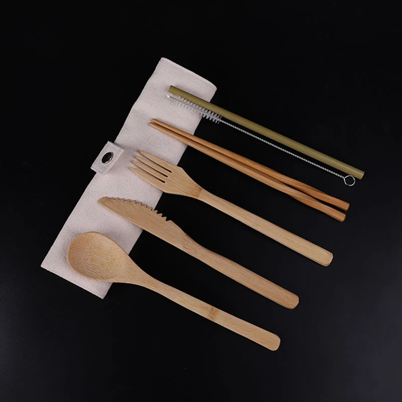 

Bamboo Travel Utensils Sustainable Bamboo Cutlery Set Reusable Knife,Fork,Spoon,Biodegradable Straws Chopsticks Zero Waste Wrap