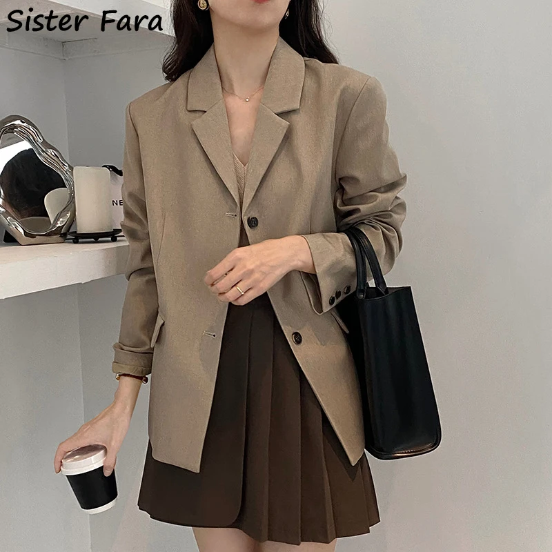 

Sister Fara Spring Autumn Elegant Loose Blazer Women's Notched Single Breasted Casual Blazers Ladies Solid Blazer Jacket Coat