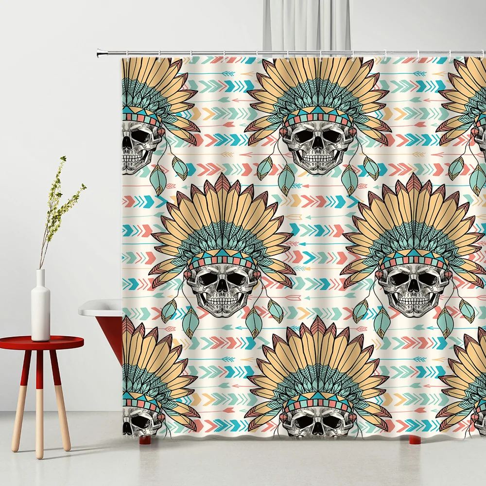 

Funny Skeleton Shower Curtain Japanese-Style Pattern Polyester Fabric Machine Washable Bathroom Decor Curtain Set With Hooks