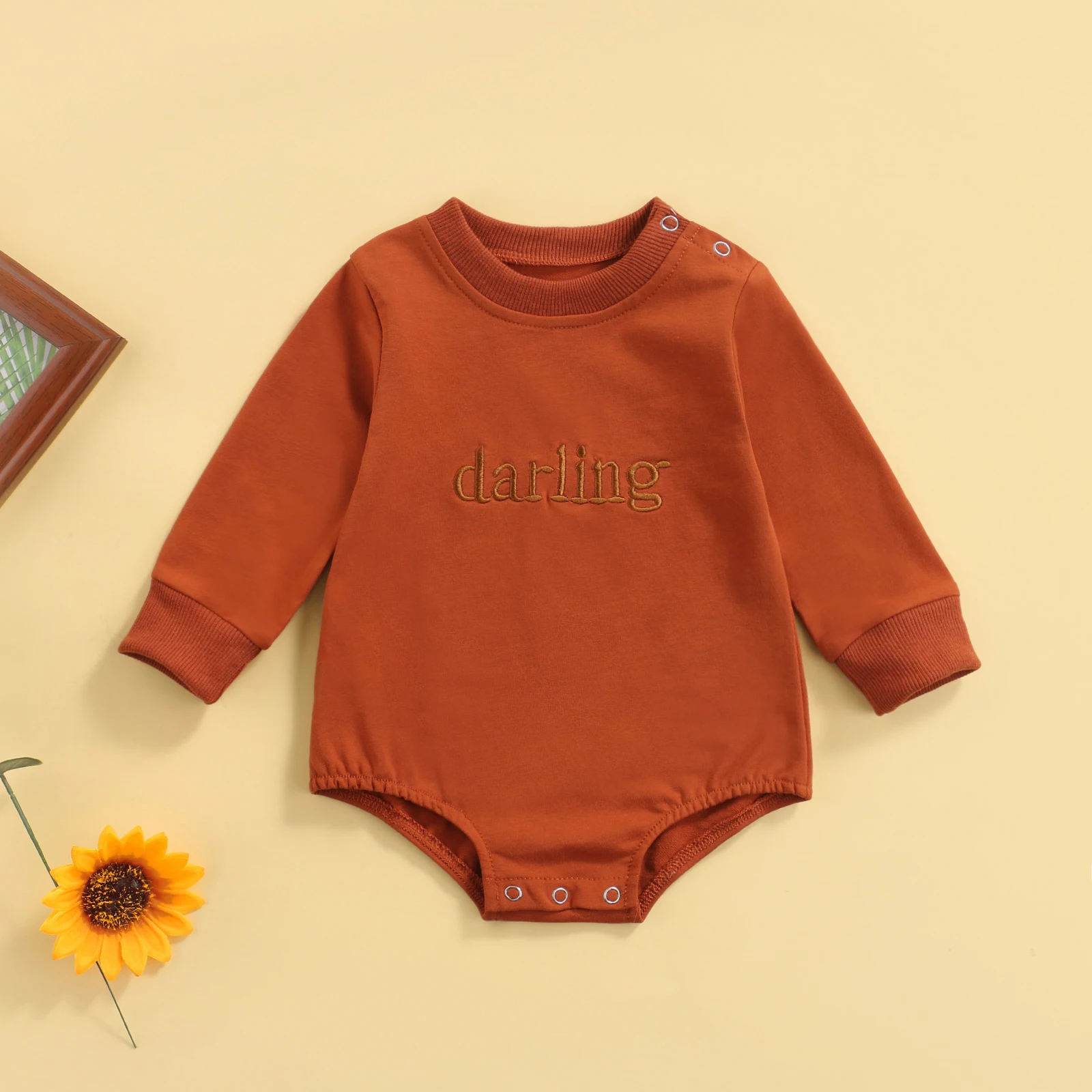 

2021 Newborn Set Casual Playsuit Letter Embroidery Pattern Long Sleeve Round Neck Romper Toddler Girl Clothes