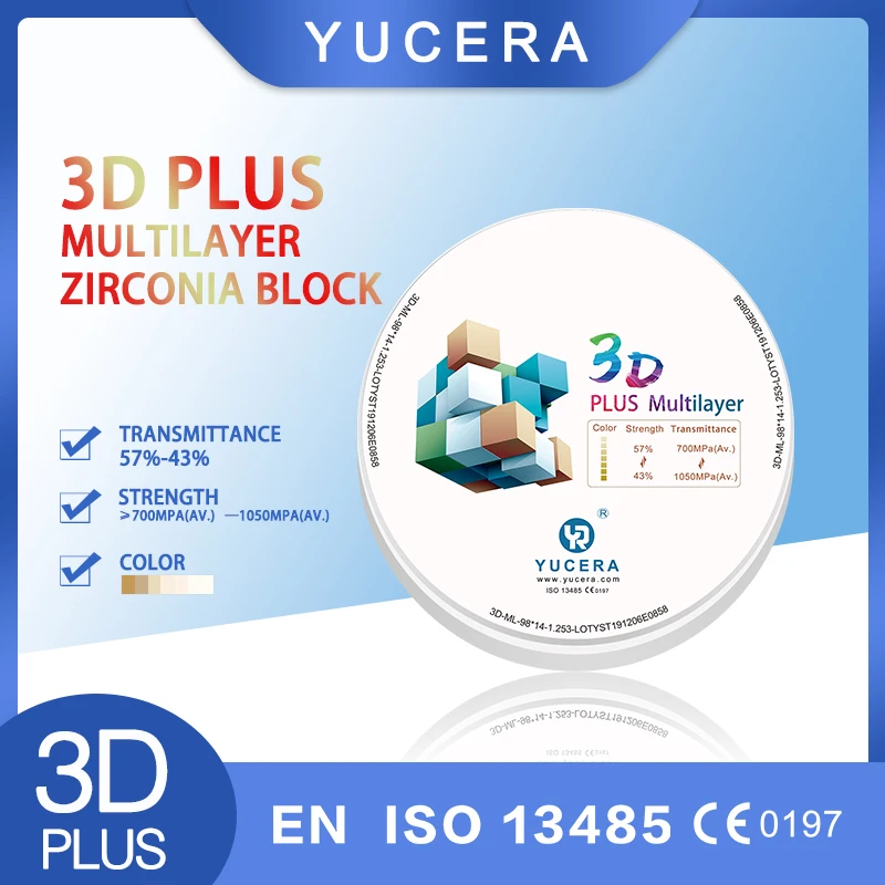 3D plus multi zirconia block 43% 57% 6 layers ball gown for porcelain teeth