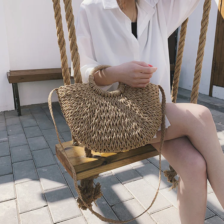 Женская пляжная сумка ручной работы соломенная Повседневная плетеная сумочка