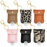 1pcs 2oz portable refillable empty travel bottle pu leather keychain holder pouch container for alcohol essential oil