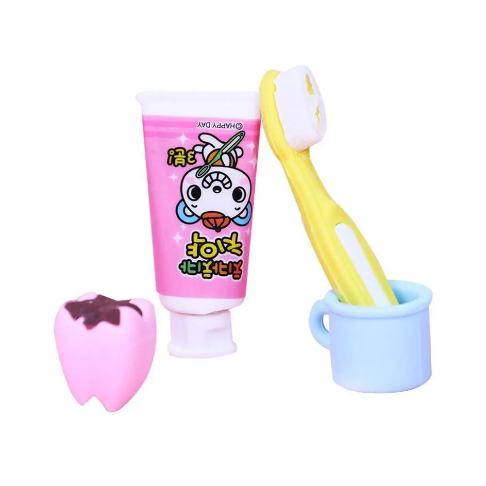 

4pcs / Set New Fashion Creative Toothbrush Tooth Shaped Supplies Escolar Rubber Cute Papelaria Pupils Kid Eraser Stationery Z2V0