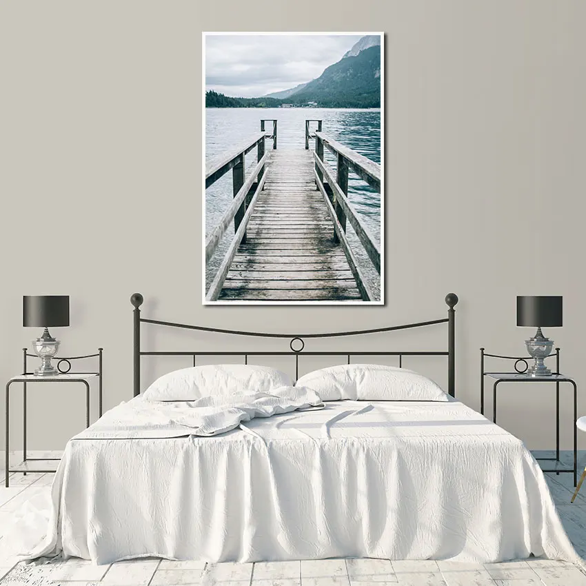 Настенные картины на холсте с изображением деревянных мостов озер гор деревьев