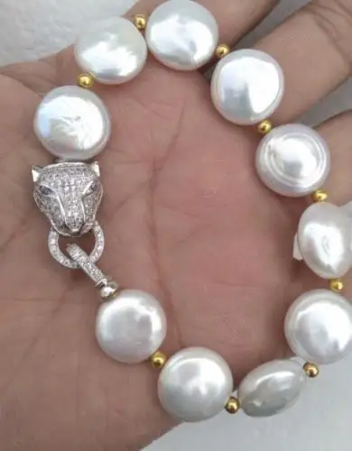 

AAA++ 14-15MM AKOYA SOUTH SEA WHITE COIN PEARL BRACELET 7.5 INCH