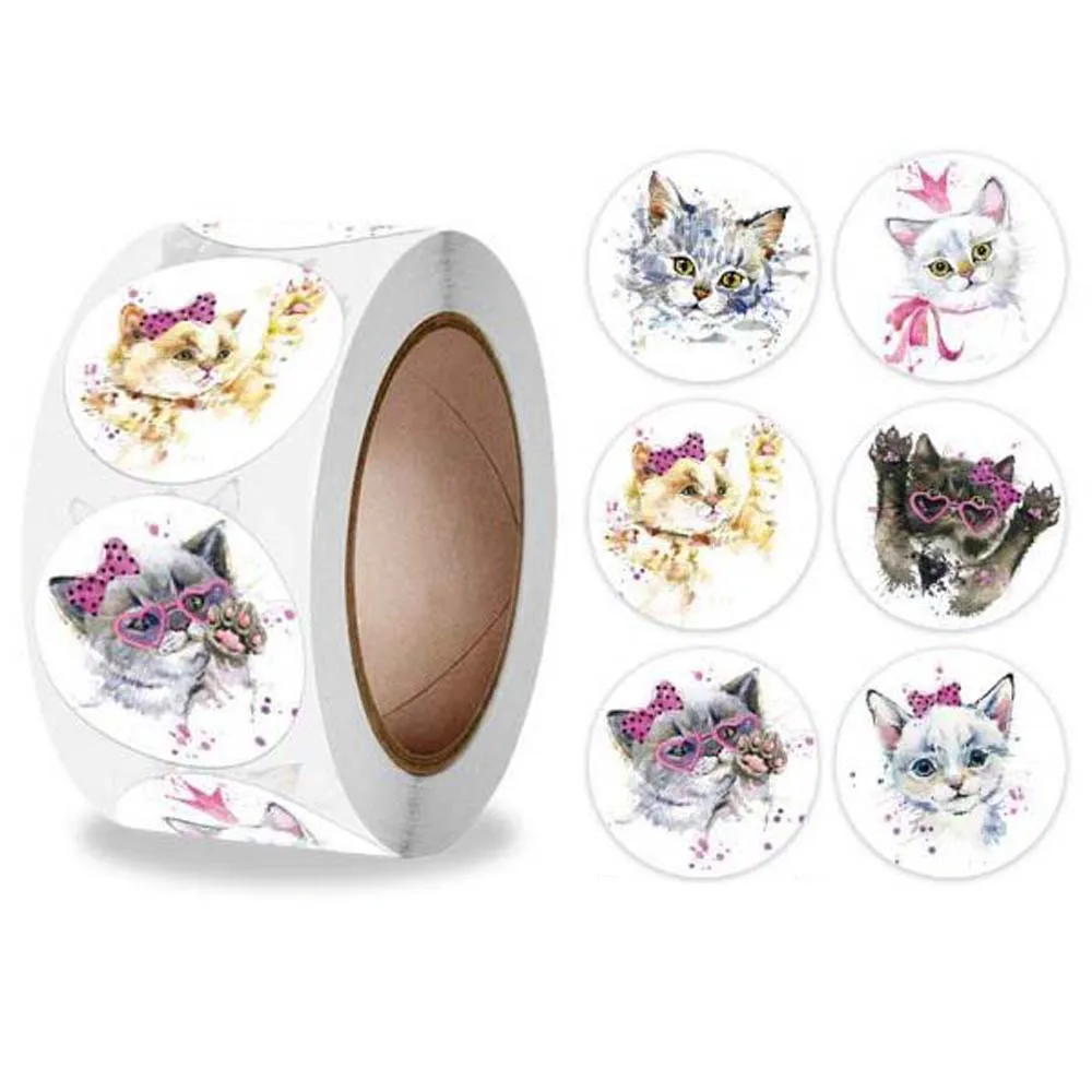 

500Pcs Cute Cat Thank You Stickers Round Cartoon Animal Adhesive seal Labels for Greeting Cards Gift Decoration Stationery