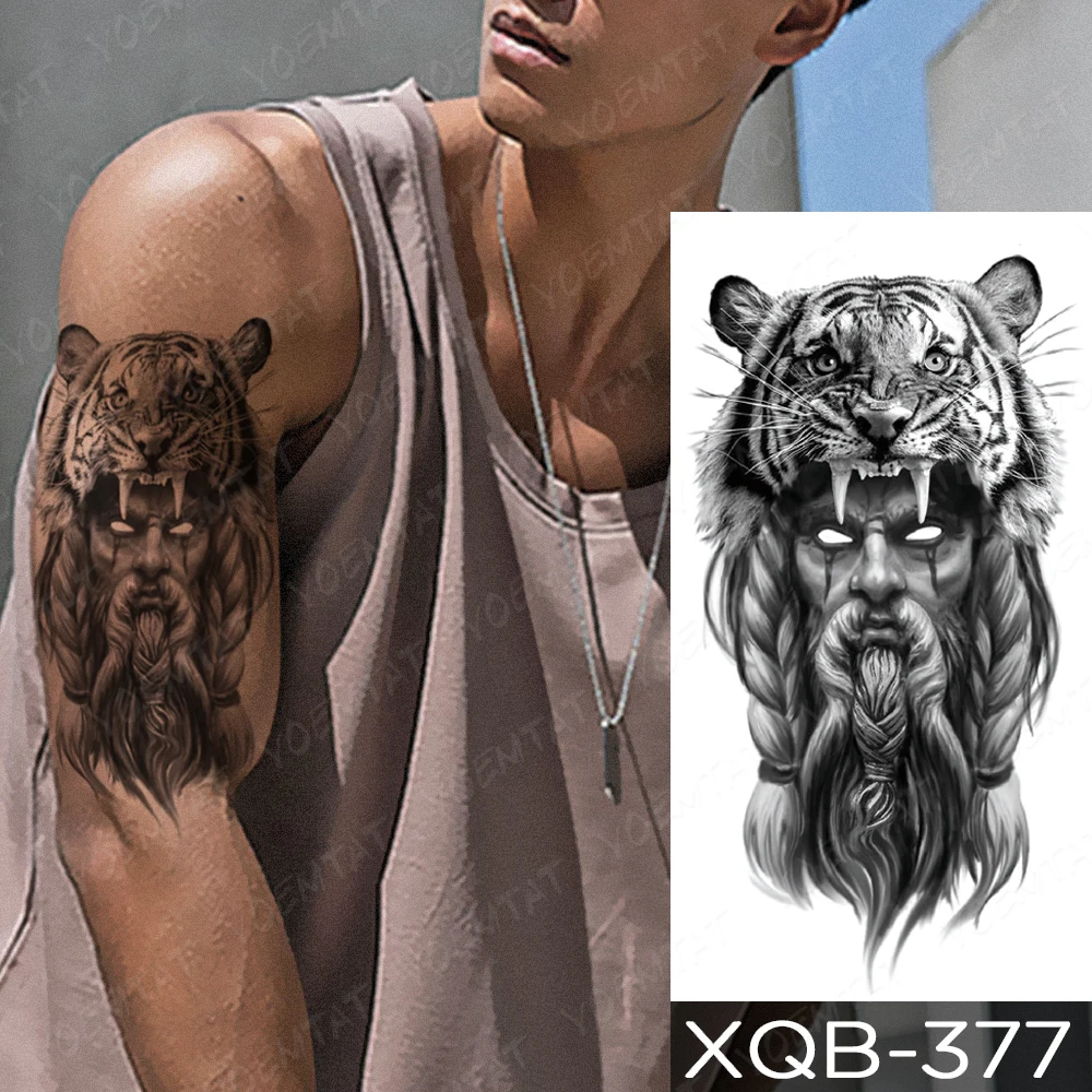 Waterproof Temporary Tattoo Sticker Forest Tiger Mountain Flash Tattoos Skull Cross Clock Lion Rose Body Art Arm Fake Tatoo Men