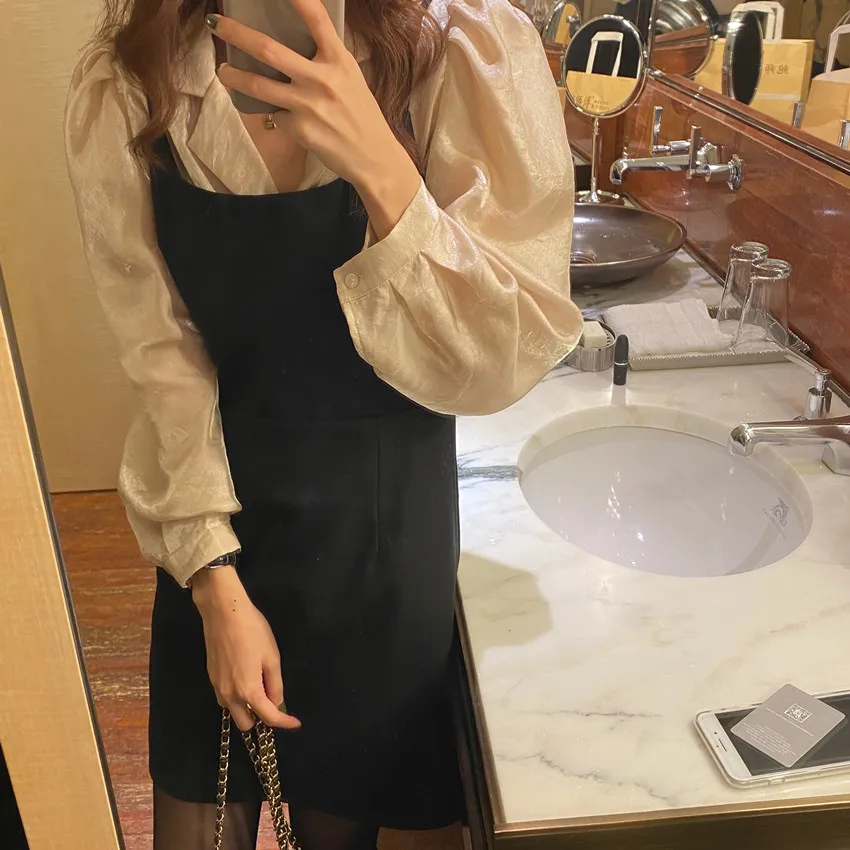 

Alien Kitty 2021 Chic Solid Elegant Office Lady Loose Shirts+ New Hot High Quality Chic Sexy Mini Skirts Two Piece Sets Suits