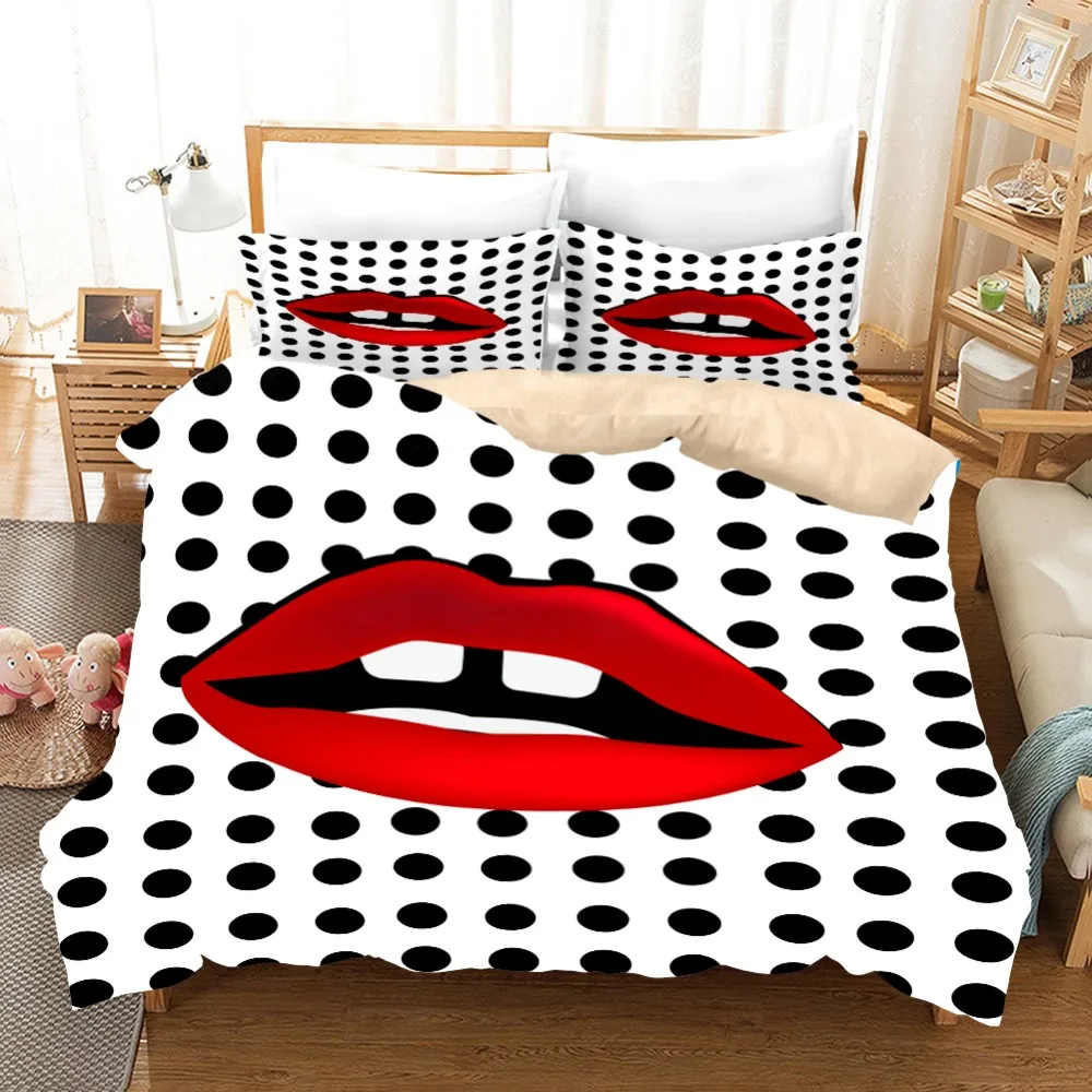 Поцелуй красные губки печать постельных принадлежностей Твин Полный Королева
