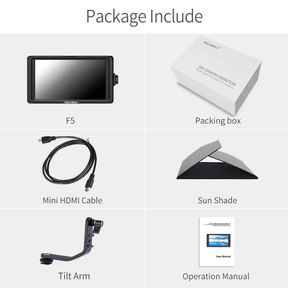 Накамерный монитор FEELWORLD F5 5 дюймов 4K HDMI Full HD 1920x108 0 IPS видео помощник в фокусировке