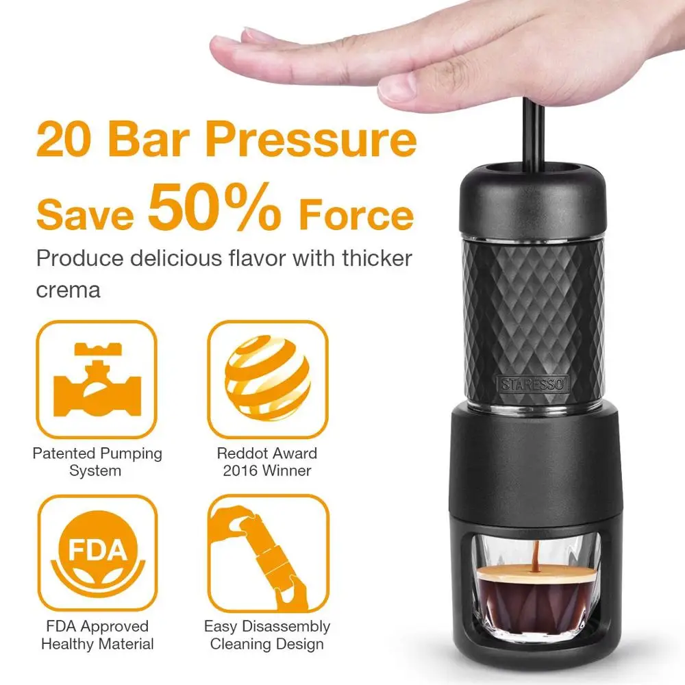 STARESSO SP-200 multi function Italian Concentrate Coffee machine Manual Capsule/coffee powder Portable outdoor coffee pot |