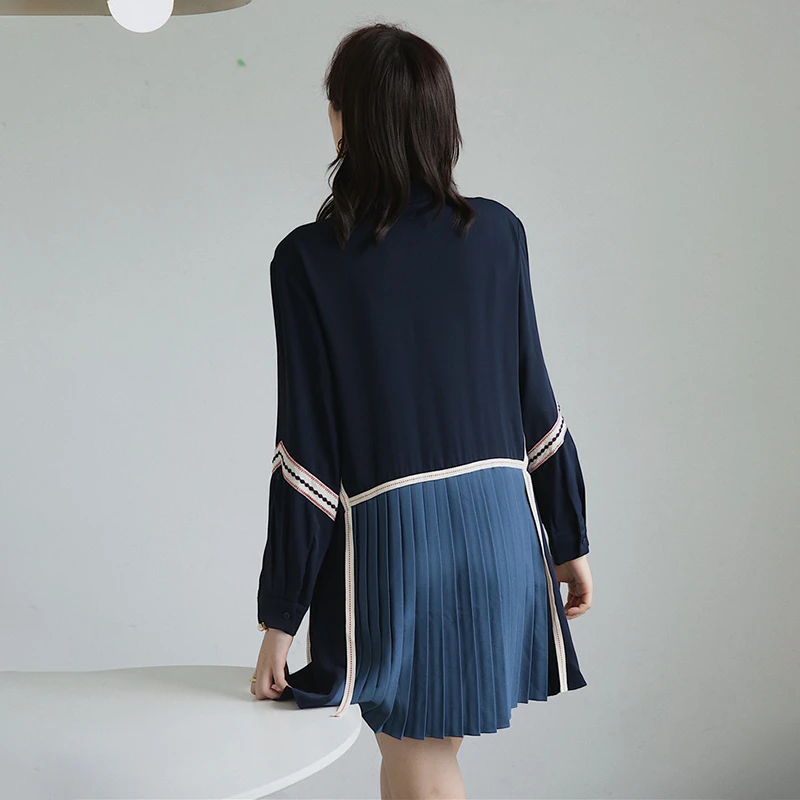 GALCAUR хит разноцветное платье для женщин воротник с лацканами длинный рукав