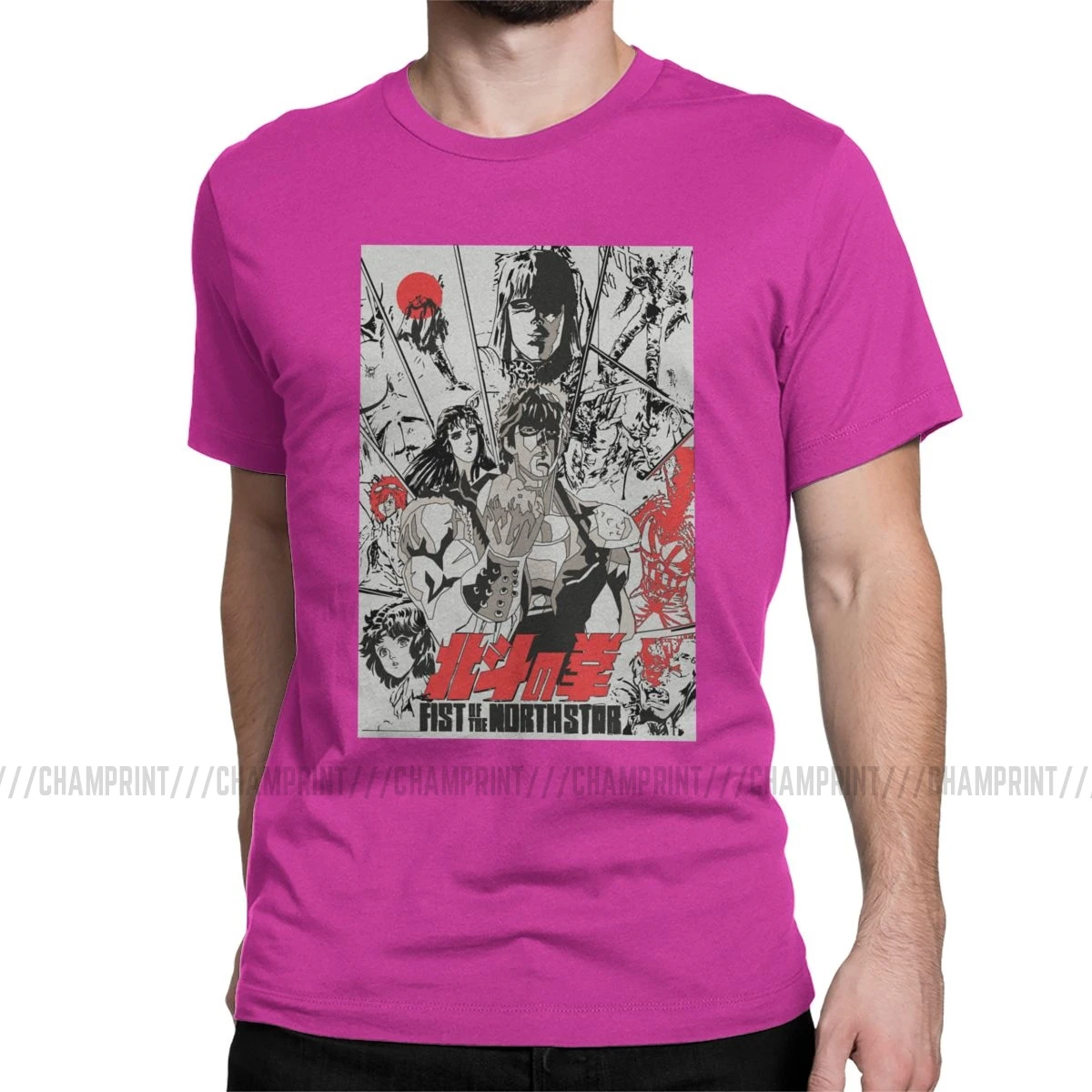 Fist Of The North Star, мужские футболки, Kenshiro Hokuto No Ken, Забавные футболки с круглым вырезом, футболки, чистый хлопок, подарок на день рождения, одежда - Цвет: Фуксия