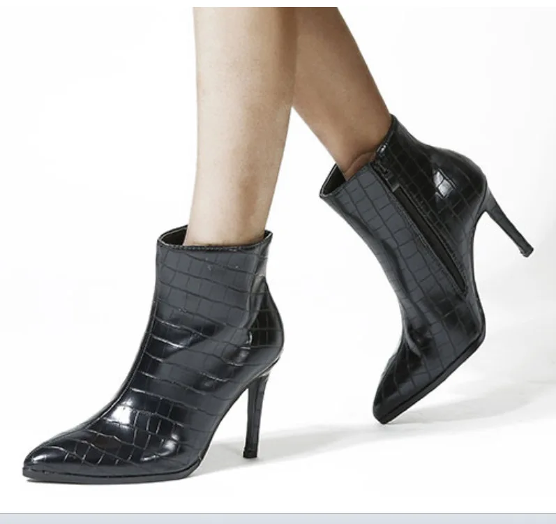 

Женские ботильоны с острым носком, ботильоны на высоком каблуке-шпильке с узором под камень, в европейском и американском стиле, 2020