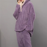 autumn winter pajamas set women loungewear fleece sleepwear home suits homewear ladies warm plush lounge sleep wear